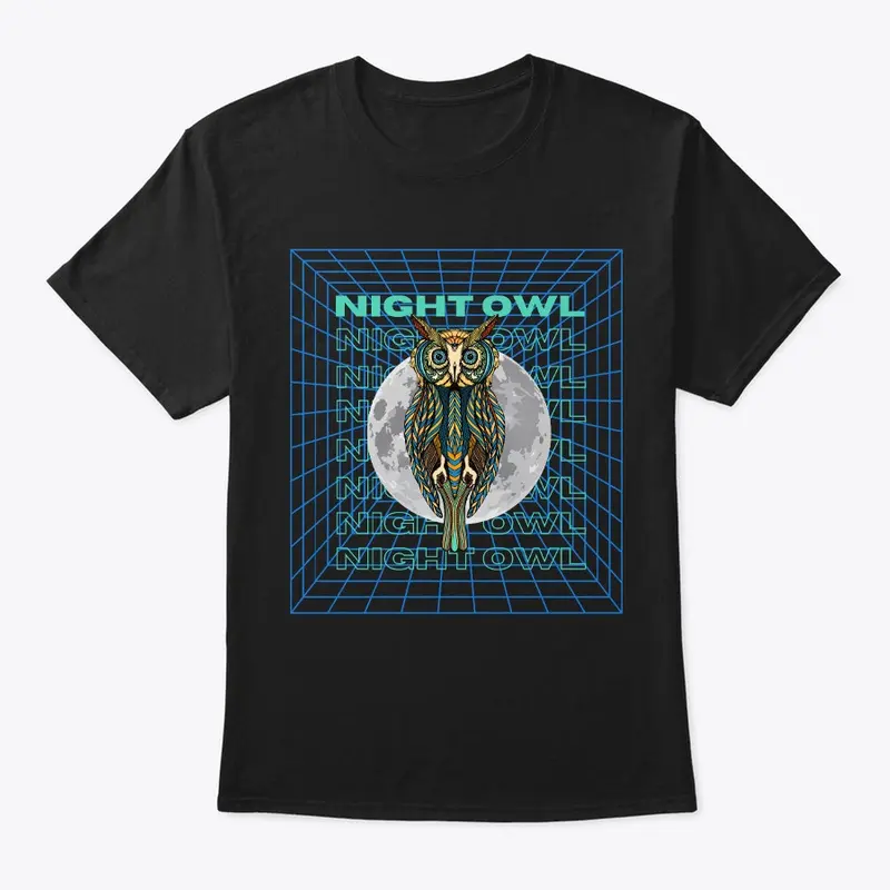 Full Moon Night Owl Retro Grid